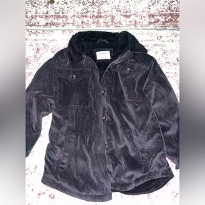 Black Corduroy Jacket with Faux Fur Collar
